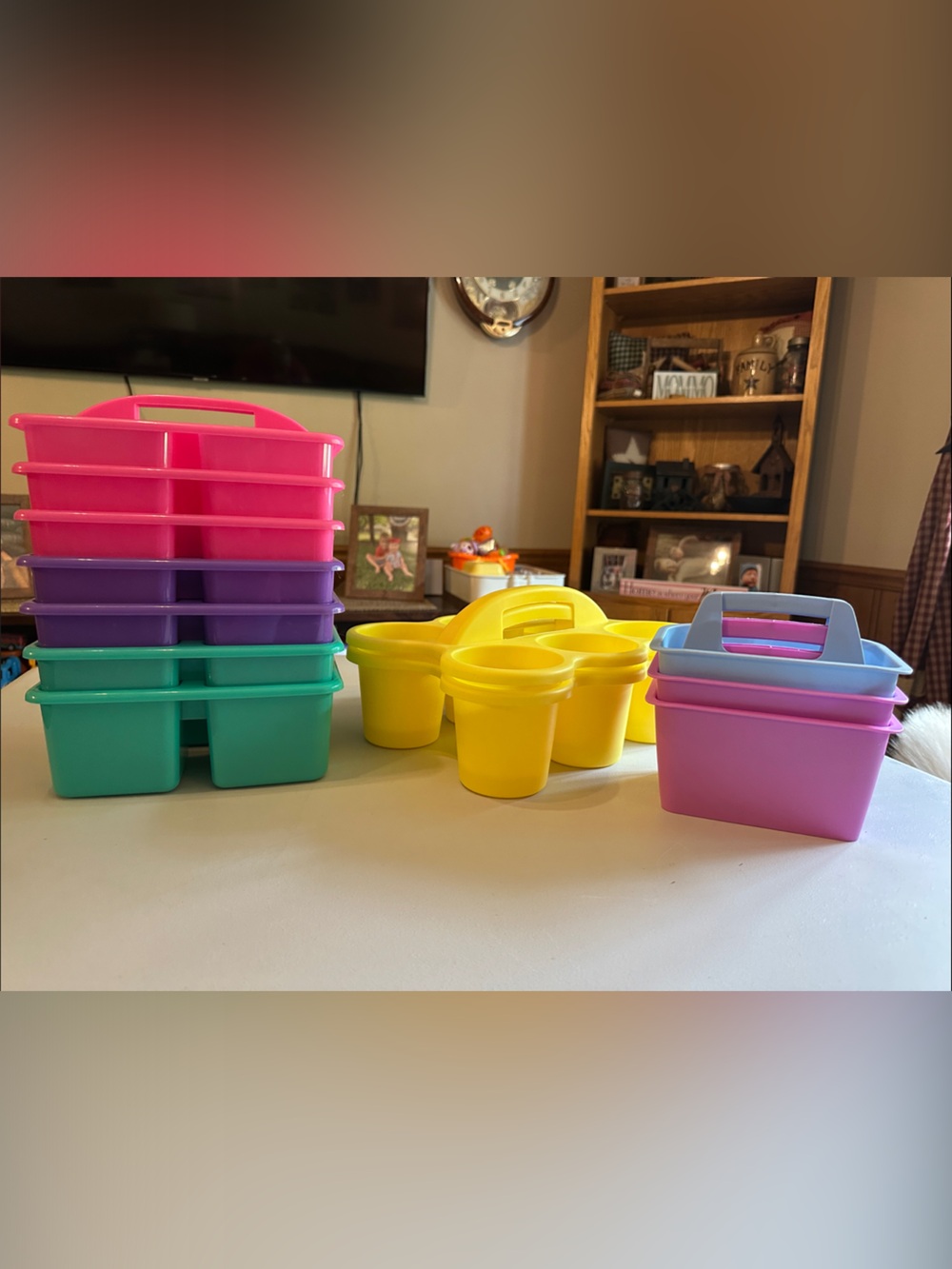 Stackable Multi-Color Plastic Storage Caddies - Set of 3. Set comes with 12